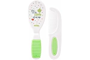 HOVUK Newborn Baby Comb and Soft Brush Set 15cm, 2Pcs Soft Bristles Hair Accessories Set for Babies and Infants 3+Months (Green)