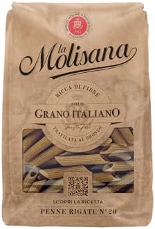 La Molisana, Penne Rigate Integrali n. 20, Pasta Integrale da Solo Grano Italiano - Trafilata al Bronzo, Ricca di Fibre, Ruvida e Tenace con Eccellente Tenuta in Cottura - Confezione da 500g