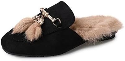 Yall Women's Slippers In Baotou Metal Buckle and Warm Women's Shoes,Black,38