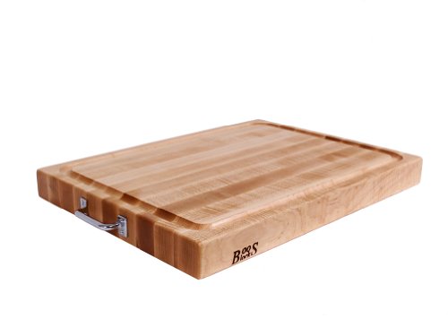 Boos Block BBQ Chopping Board - Stainless Steel Side Grips - Juice Groove - Butchers Block Chopping Board - North American Hard Maple - Meat Carving Board - 24 x 18 x 2,25 Inches