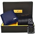 URBAN FOREST Brian Blue Leather Wallet & Black Casual Belt Combo Gift Set for Men