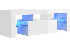 vidaXL Mueble para TV con Luces LED Soporte Armario Aparador Estante Salón Sala de Estar Decoración Entretenimiento Blanco Brillante 120x35x40 cm
