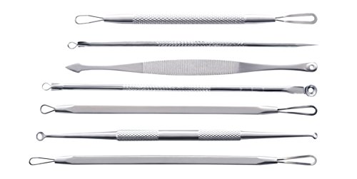 [Komedonenquetscher] Mitesserentferner Milienöffner aus Edelstahl – 7-teiliges Set im Lederetui für ein besseres Hautbild - 7