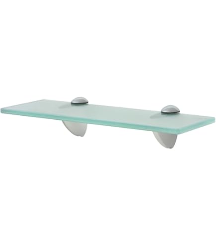 BSM Marketing 400mm x 100mm 6mm dikte gehard glanzend zwart glas plank voor badkamer slaapkamer kantoor met grote chroom afwerking plank ondersteunt