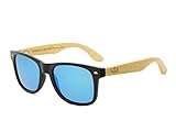Varilla de bambú natural Gafas de Madera Mosca Negra Modelo Mix Solid Black and Ice Blue Wood Sunglasses