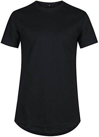 OQIU Mens Extended Hip Hop Swag Extra Long Line Tail Elongated Curved T Shirts Black L