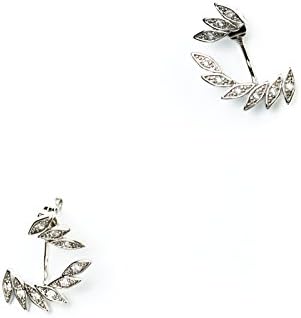 Ladies Hoop Spring Leafy Silver Swing Earrings Diamond Leaf