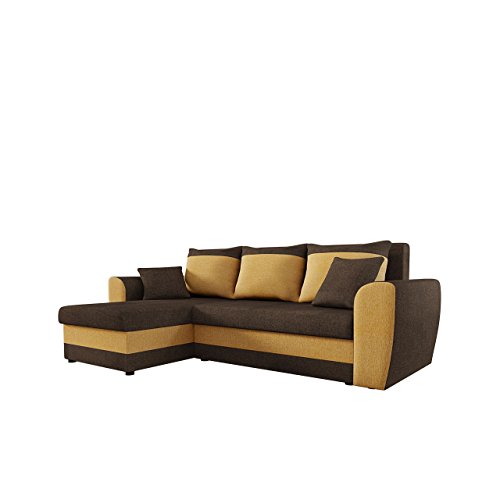 Mirjan24 Ecksofa Domo, Eckcouch Couch mit Schlaffunktion, Bettkasten, L-Form Sofa! Farbauswahl, Bettfunktion! Wohnlandschaft! Seite Universal! (Lux 12 + Lux 09)