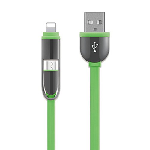 2 in 1 USB kabel für Blitz Micro Flach Kabel Lade Daten Sync Ladegerät Kabel für iPhone 7 6S plus SAMSUNG HUAWEI Telefonkabel (Grün)