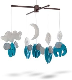 Marmelada Lights Handmade soft Felt Nursery-crib-cot Hanging Mobile Dreaming Elephants in the clouds, Bedtime room Decor