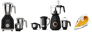 Philips HL7756/00 Mixer Grinder, 750W, 3 Jars (Black) & 750W Mixer Grinder, Black & 200-Watt Steam Iron (Color May Vary)