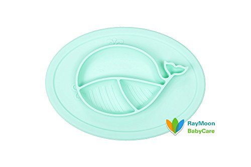 RayMoon Baby Kleinkinder Rutschfest Rund Wal Fisch Muster aus Silikon Baby Teller Schale Geschirr Platzdeckchen Tischset - 2
