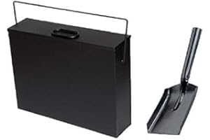 PRICE CRUNCHERS Inglenook Black Ash Carrier Galvanised Metal Hot Tidy Box Container Fireplace Pan Bucket Bin Ash Storage Box wih Free Shovel