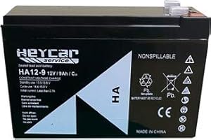 HEYCAR - Batería de Plomo AGM para aplicaciones estacionarias. Bateria 12V 9Ah. Capacidad de descarga 127,5 A 2,6 Kg. 151 x 65 x 94/100 mm