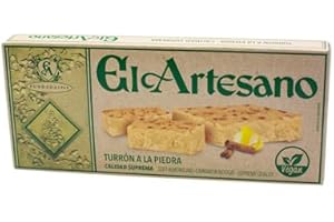 El Artesano - Turrón a la Piedra Artesano 200g, Apto para Veganos, Textura Única y Sabor Intenso a Almendra y Limón, Molido en Molino de Piedra con Ingredientes Naturales
