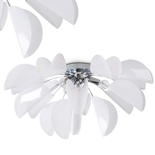 Preisvergleich Produktbild Extravagante Deckenlampe florales Dekor– Deckenleuchte geschwungene Acryl-Blätter – Sockel Chrom – 3 x E14-Fassung – 40 Watt – Wohnzimmerlampe – Esszimmerleuchte – Flurleuchte modernes Design