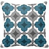 CBOutletArt Abstract Floral Clover Pattern In Teal And Grey Cotton Linen Decorative Throw Pillow Case Cushion Cover 18*18 Inch b:138