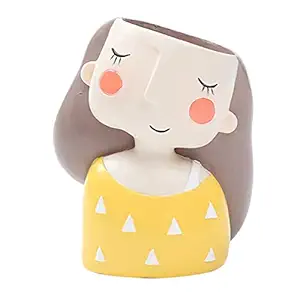 Brotherhood Enterprise Yellow Girl Dreaming Girl Design Winter Wear Design Resin Pots Unique & Trendy Design Return Gifts Succulent Pots polyresin Pot Home Decor Imported Without Plant