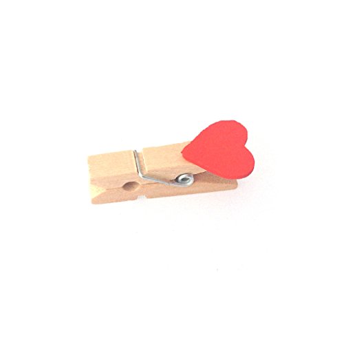LWR Crafts Mini-Holz-Wäscheklammern, 20 Stück, Design: rote Herzen, mit Juteschnur 2,4 m - 2