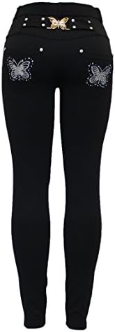 New Womens Black Butterfly Heart Crown Buckle Embroidery Skinny Slim Fit Jegging Jeans Legging UK Size 8-16