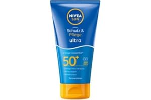 NIVEA SUN Krem przeciwsłoneczny SPF 50+, 3 filtry przeciwsłoneczne, natychmiastowe, wodoodporne, odporne na działanie promieni UVA/UVB, 48 godzin wilgotności z witaminą E, ochrona i pielęgnacja Ultra