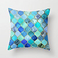 B Lyster shop G025J Cobalt Blue, Aqua, Gold Decorative Moroccan Tile Pillowcase Home Decoration pillow covers 18 X 18
