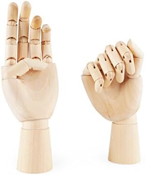 PDFans Wooden Hand Manikin Jointed Articulated Flexible Fingers Hand Mannequin for Art Drawing, Display (Left+Right Hands 10")