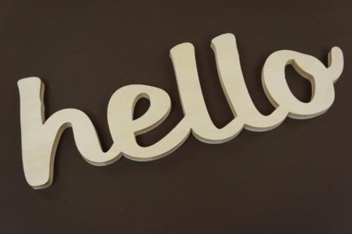 1x Deko Wortform HELLO Schild Holz Basteln Schriftzug Bemalen Hängedeko Kiderzimmer Hochzeit Wand