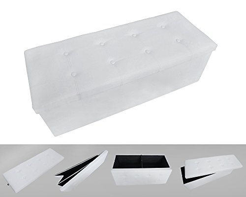 Todeco - Banco Plegable de Cuero - Carga máxima: 150 kg - Material: Imitación de cuero, 110 x 38 x 38 cm, Blanco