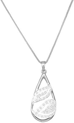 Sempre London Rhodium Plated Twisted Tear Chain Pendant in AAA Austrian Crystal Diamonds for Girl &amp; Women