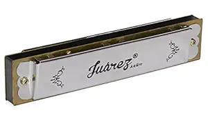 JUAREZ JRH16A 16 Holes Harmonica Key of C Scale | Mouth Organ | Cover - Stainless iron | Comb - Abs | Reed  Brass Silver