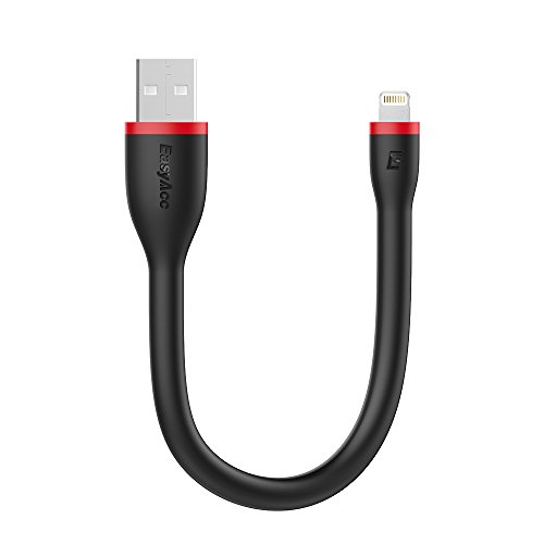 EasyAcc Cable Corto para iPhone iPad Apple MFi Certificado Cable Ultra Compacto para iPhone X / 8/8 Plus/iPhone 7/7 Plus / 6s / 6s Plus / 6/6 Plus/SE iPad Pro Air 2 iPad Mini 15cm Negro y Rojo