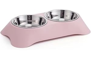 RTRH Stylish Cat Bowls with Tray for Pets l Removable Stainless Steel Cat Food Bowl and Water dishes for Small and Medium Cats Dogs Rabbits l Anti Slip Elevated Dog Bowls Serve 700ml Capacity Food l Pink