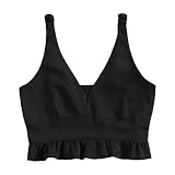 Yvelands Damen Weste Unterhemd ärmellose T-Shirts Casual Froschrüschen gekräuselten Saum Trop Tank Top Bluse(Schwarz,S)