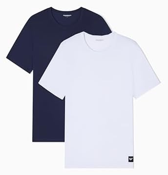 EMPORIO ARMANI T-Shirt Girocollo da Uomo Essential LOGOLABEL, Confezione da 2, Blu, L