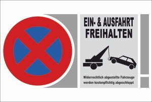Ausfahrt / Einfahrt freihalten Schild -155s- Tag und Nacht freihalten 29,5cm * 20cm * 2mm, mit 4 Eckenbohrungen (3mm) inkl. 4 Schrauben - 4