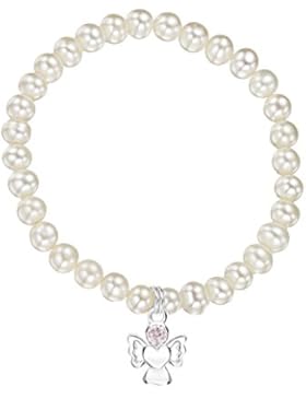 Jo for Girls CBOCTwp, Armband mit Süßwasserperle und Oktober-Geburtsstein Engel Anhänger aus Sterlingsilber.