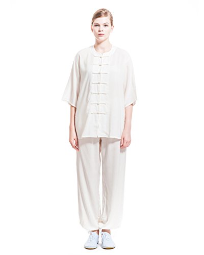 ICNBUYS Tai Chi de la Mujer Uniforme algodón Mitad Manga Verano, Mujer, Blanco