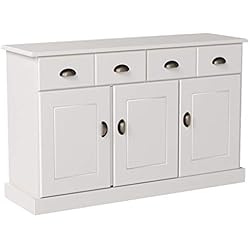 IDIMEX Buffet Paris Commode bahut vaisselier avec 3 Portes battantes et 2 tiroirs pin Massif lasuré Blanc