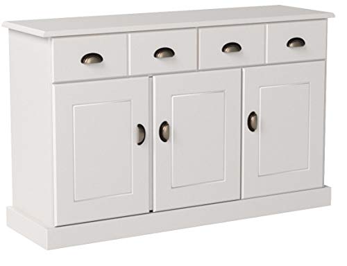 IDIMEX Buffet Paris Commode bahut vaisselier avec 3 Portes battantes et 2 tiroirs pin Massif lasuré Blanc