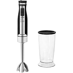 Cecotec Mixeur Plongeant PowerGear 1500. X-Blades : Lames de 4 Feuilles avec Revêtement en Titane et Cloche Anti-éclaboussures, Inclus : Verre avec Couvercle, 21 Vitesses et Turbo, 1500 W.