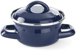 HENDI Marmite à soupe ou à sauce avec couvercle, casserole, pot pour préparer et servir les aliments, pour les cuisinières à gaz, 0,6L, ø120x(H)95mm, émaillée bleu avec rebord en inox