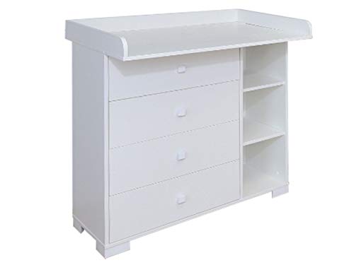 Preisvergleich Produktbild Mirjan24 Wickelkommode Kiara Wickeltisch Kommode große Schubladen Aufsatz Wickelregal Babymöbel (Weiß)