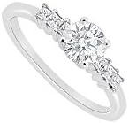 Cubic Zirconia Round and Princess Cut Engagement Ring in Sterling Silver 0.60 Carat CZs