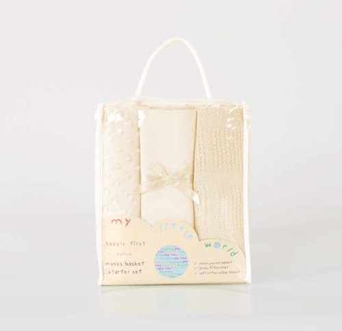 Baby Bedding Moses Basket/Crib Bed Starter Set Bundle - Sheet, Cellular & Popcorn Blankets - Cream Colour