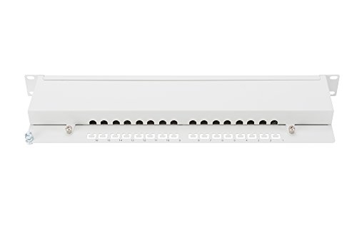 DIGITUS Cat.6 Klasse E Patch Panel, geschirmt, 16-Port RJ45, LSA(+), 8P8C, 1HE, 483 mm (19″) Rack Mount, Farbe Grau RAL 7035 - 2