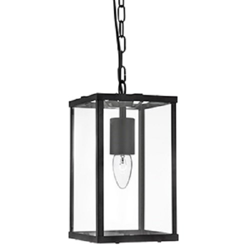 Searchlight 1-Light Rectangle Ceiling Lantern Black Finish with Clear Glass Panels, 4241BK
