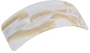 French Amie Broad Curved Oblong Ivory Cream Extra Wide Large Celluloid Acetate Automatic Volume Hair Clip Barrette with Golden Clasp for Women and Girls