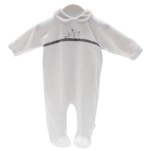 Cambrass Unisex Baby All-in-One Scenes of Nature Appliqued Velvet Playsuit White 12 - 18 Months