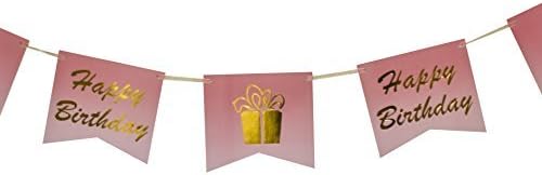 Keira Prince Happy Birthday Banner, Pink Ombre and Gold Party Decorations, Versatile, Beautiful, Swallowtail Bunting Flag garland